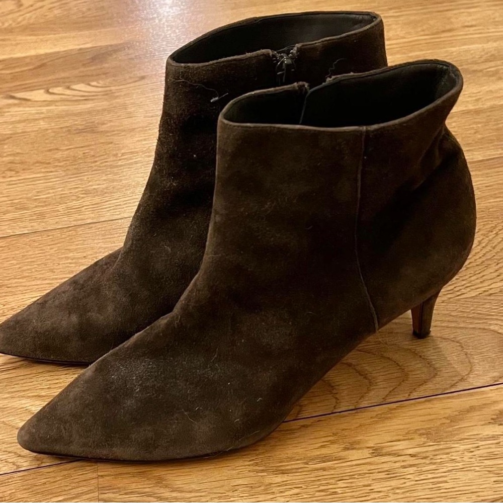 Delman Brown Ankle Booties with Kitten Heel